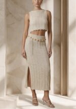 Premium Gold Metalik Triko Crop Etek Takım - Görsel 5