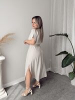 Kum Natural Keten Maxi Gömlek Elbise - Görsel 4
