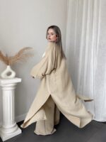 Bej Organik Pamuk Müslin Maxi Kimono