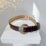 Bordo Vegan Deri Eskitme Gold Tokalı Kemer