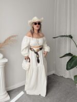 Vanilya Organik Müslin Off Shoulder Crop Top - Görsel 3