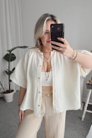 Vanilya Müslin Oversize Yarasa Gömlek - Görsel 2