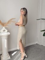 Premium Gold Metalik Triko Crop Etek Takım - Görsel 3