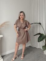 Vizon Keten Mini Kruvaze Elbise - Görsel 3