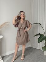 Vizon Keten Mini Kruvaze Elbise - Görsel 2