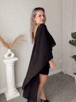 Siyah İpek Vual Oversize Asimetrik Pelerin - Görsel 2