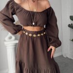 Acı Kahve Organik Müslin Off Shoulder Crop Top