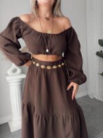 Acı Kahve Organik Müslin Off Shoulder Crop Top