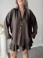 Acı Kahve Keten Oversize Gömlek - Görsel 2