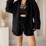 Siyah Keten Oversize Gömlek
