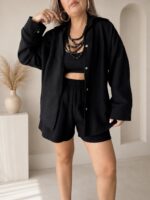 Siyah Keten Oversize Gömlek
