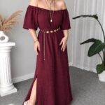 Bordo Organik Müslin Off Shoulder Midi Elbise | ÖN SİPARİŞTİR 5 İŞ GÜNÜNDE ÜRETİLİP GÖNDERİLİR