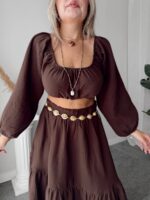 Acı Kahve Organik Müslin Off Shoulder Crop Top - Görsel 2