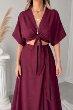 Bordo Keten Bağlamalı Büstiyer