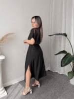 Siyah Keten Maxi Gömlek Elbise - Görsel 2