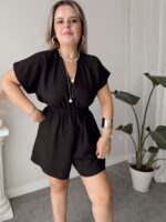Siyah Keten Mini Tulum - Görsel 2