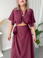 Bordo Keten Bağlamalı Büstiyer - Görsel 4
