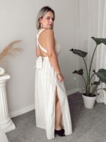 Kum Çizgili Keten Maxi Bağlamalı Exclusive Elbise - Görsel 3