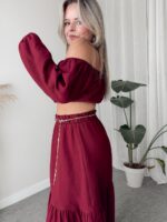 Bordo Organik Müslin Maxi Etek - Görsel 2