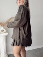 Acı Kahve Keten Oversize Gömlek - Görsel 3