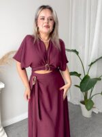 Bordo Keten Bağlamalı Büstiyer - Görsel 3
