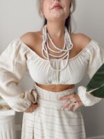 Beyaz Silindir Handmade Ahşap Kısa Kolye - Görsel 2