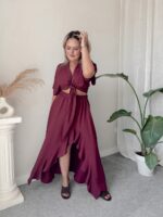 Bordo Keten Volanlı Maxi Asimetrik Etek | ÖN SİPARİŞTİR 5 İŞ GÜNÜNDE ÜRETİLİP GÖNDERİLİR - Görsel 4