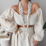 Beyaz Handmade Ahşap Uzun Kolye