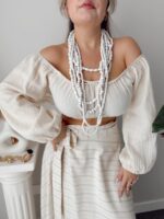 Beyaz Handmade Ahşap Uzun Kolye