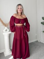 Bordo Organik Müslin Maxi Etek - Görsel 4