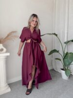 Bordo Keten Volanlı Maxi Asimetrik Etek | ÖN SİPARİŞTİR 5 İŞ GÜNÜNDE ÜRETİLİP GÖNDERİLİR - Görsel 3