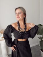 Siyah Küp Handmade Ahşap Kısa Kolye - Görsel 2