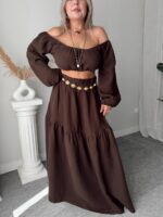 Acı Kahve Organik Müslin Off Shoulder Crop Top - Görsel 3