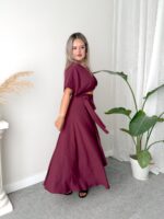 Bordo Keten Kruvaze A form Etek - Görsel 3