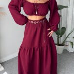 Bordo Organik Müslin Maxi Etek