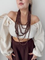 Kahve Handmade Ahşap Uzun Kolye
