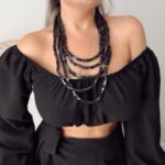 Siyah Küp Handmade Ahşap Kısa Kolye
