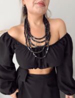 Siyah Küp Handmade Ahşap Kısa Kolye