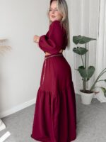 Bordo Organik Müslin Maxi Etek - Görsel 3