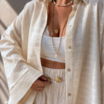 Gold İpli Natural Keten Oversize Gömlek | LIMITED EDITION