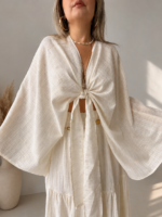 Gold İpli Natural Keten Bağlamalı Büstiyer | LIMITED EDITION