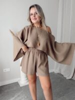 Vizon Müslin Kayık Crop Bluz - Görsel 4