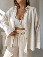 Gold İpli Natural Keten Oversize Gömlek | LIMITED EDITION - Görsel 2