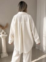 Gold İpli Natural Keten Oversize Gömlek | LIMITED EDITION - Görsel 3