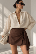 Gold İpli Natural Keten Oversize Gömlek | LIMITED EDITION