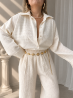 Gold İpli Natural Keten Oversize Gömlek | LIMITED EDITION