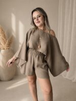 Vizon Müslin Kayık Crop Bluz