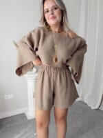 Vizon Müslin Kayık Crop Bluz - Görsel 3