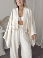 Vanilya Organik Müslin Yarasa Crop Kimono - Görsel 6