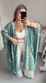 Premium Şifon Nakışlı Kimono Pareo - Görsel 5